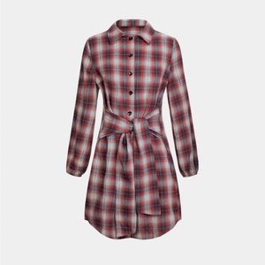 Collared Button Tie Front Plaid Mini Casual Dress